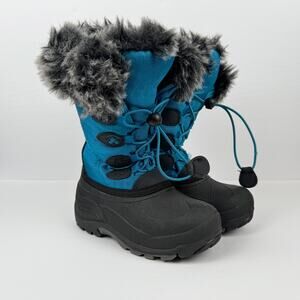 Kamik Snowboots Little Girls Size 12 Teal Blue Snowgypsy Winter Boots Faux Fur